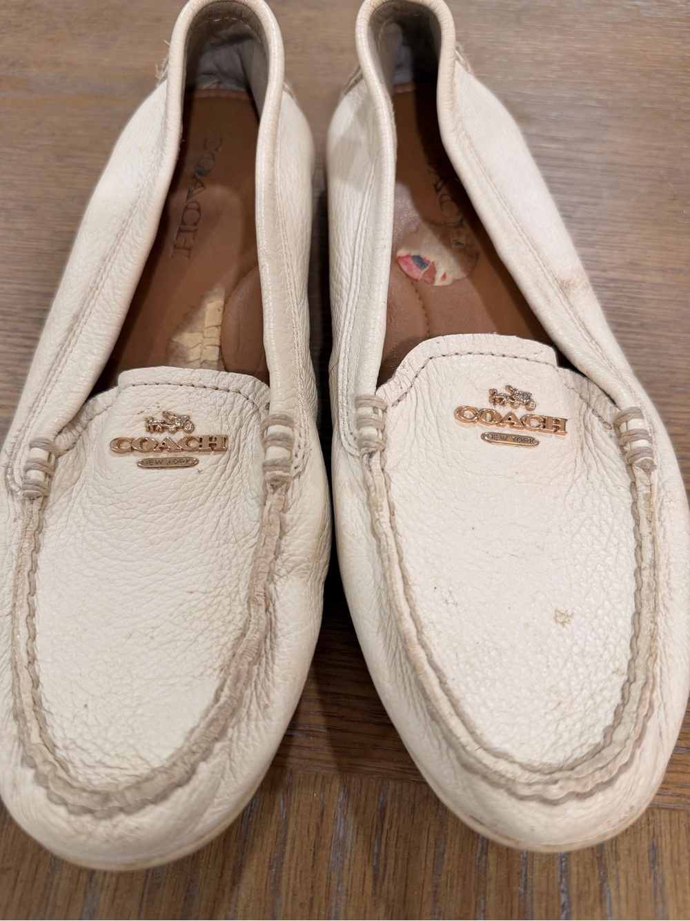Coach Marley Driver Cream White Leather Loafers Size